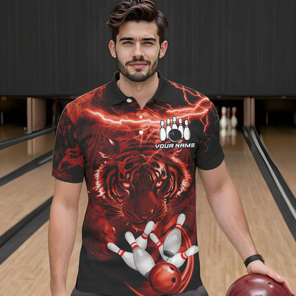 Personalized Red Lightning Thunder Storm Tiger Bowling Shirts For Men Custom Bowling Team Jerseys NQS9683