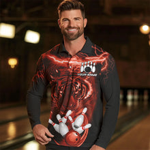 Load image into Gallery viewer, Personalized Red Lightning Thunder Storm Tiger Bowling Shirts For Men Custom Bowling Team Jerseys NQS9683