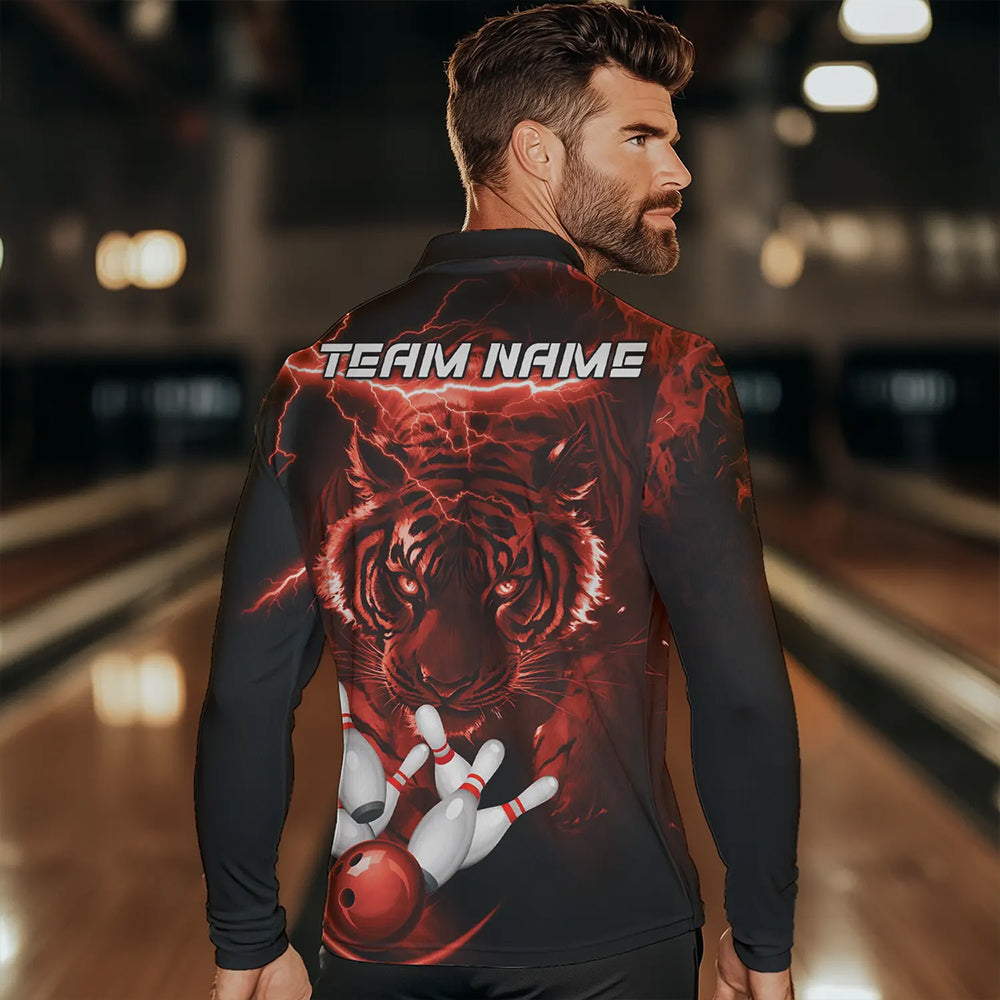 Personalized Red Lightning Thunder Storm Tiger Bowling Shirts For Men Custom Bowling Team Jerseys NQS9683