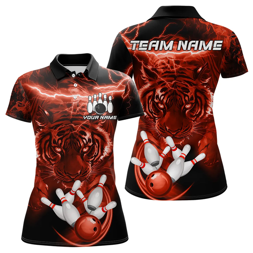 Personalized Red Lightning Thunder Storm Tiger Bowling Shirts For Women Custom Bowling Team Jerseys NQS9683