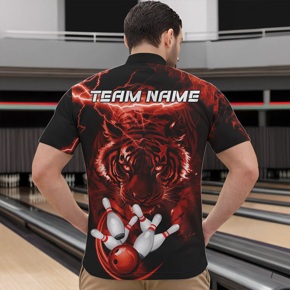 Personalized Red Lightning Thunder Storm Tiger Bowling Shirts For Men Custom Bowling Team Jerseys NQS9683