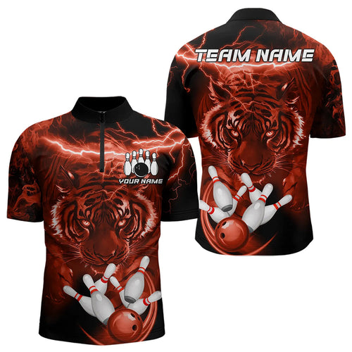 Personalized Red Lightning Thunder Storm Tiger Bowling Shirts For Men Custom Bowling Team Jerseys NQS9683