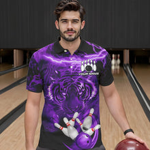 Load image into Gallery viewer, Personalized Purple Lightning Thunder Storm Tiger Bowling Shirts For Men Custom Bowling Team Jerseys NQS9684