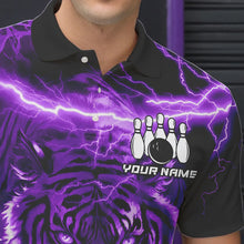 Load image into Gallery viewer, Personalized Purple Lightning Thunder Storm Tiger Bowling Shirts For Men Custom Bowling Team Jerseys NQS9684