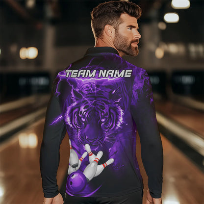 Personalized Purple Lightning Thunder Storm Tiger Bowling Shirts For Men Custom Bowling Team Jerseys NQS9684
