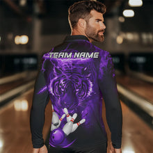Load image into Gallery viewer, Personalized Purple Lightning Thunder Storm Tiger Bowling Shirts For Men Custom Bowling Team Jerseys NQS9684