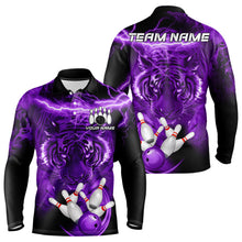 Load image into Gallery viewer, Personalized Purple Lightning Thunder Storm Tiger Bowling Shirts For Men Custom Bowling Team Jerseys NQS9684