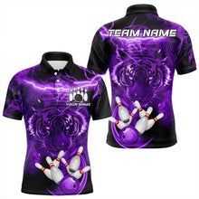 Load image into Gallery viewer, Personalized Purple Lightning Thunder Storm Tiger Bowling Shirts For Men Custom Bowling Team Jerseys NQS9684