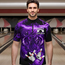 Load image into Gallery viewer, Personalized Purple Lightning Thunder Storm Tiger Bowling Shirts For Men Custom Bowling Team Jerseys NQS9684