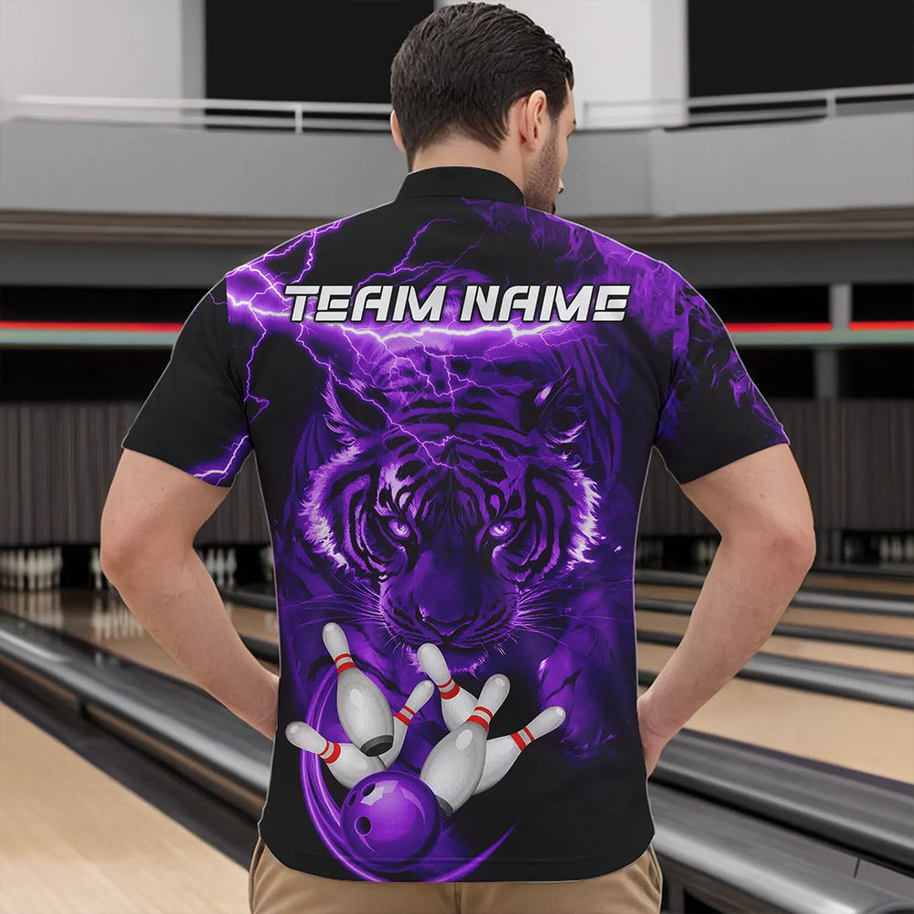 Personalized Purple Lightning Thunder Storm Tiger Bowling Shirts For Men Custom Bowling Team Jerseys NQS9684