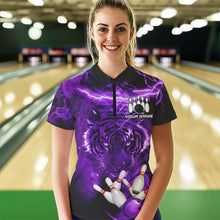 Load image into Gallery viewer, Personalized Purple Lightning Thunder Storm Tiger Bowling Shirts For Women Custom Bowling Team Jerseys NQS9684