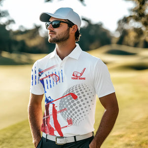 Red, White and Blue American Flag Golf Polo Shirts For Men Custom Patriotic Golf Shirts Golfer Outfit NQS9690