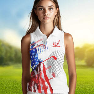 Red, White and Blue American Flag Sleeveless Golf Polo Shirt Custom Patriotic Golf Shirt Golfer Outfit NQS9690