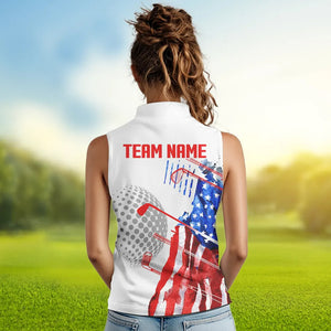 Red, White and Blue American Flag Sleeveless Golf Polo Shirt Custom Patriotic Golf Shirt Golfer Outfit NQS9690