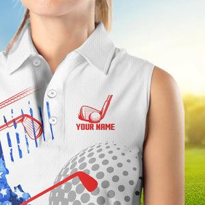 Red, White and Blue American Flag Sleeveless Golf Polo Shirt Custom Patriotic Golf Shirt Golfer Outfit NQS9690