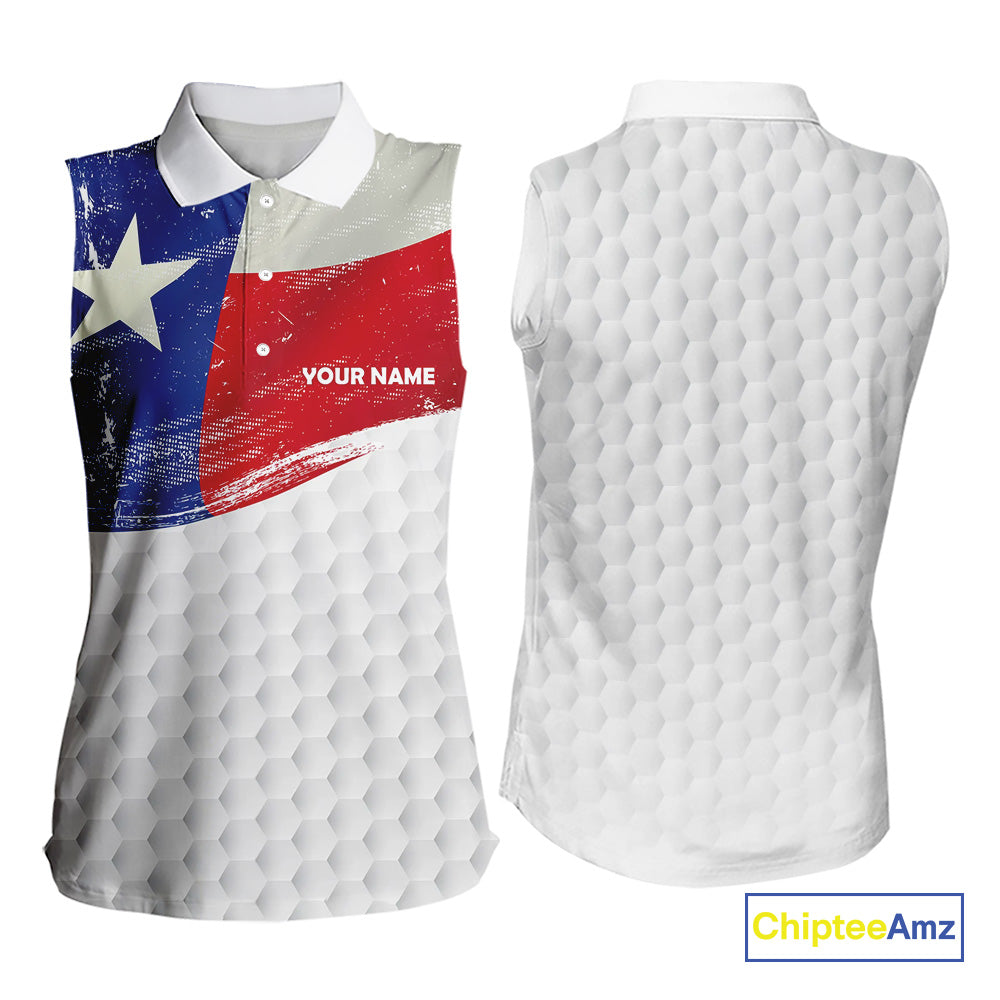 Women sleeveless golf polo shirts Texas flag patriotic custom ladies golf shirts, gift for the golfers NQS9968