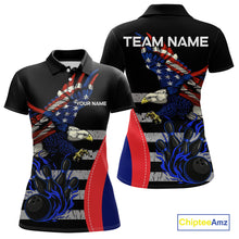 Load image into Gallery viewer, Eagle American Flag Custom Flame Bowling Team Shirts For Women, Patriotic Bowling Uniform NQS9971