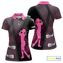 Load image into Gallery viewer, Black and pink matching golf polo for couples custom golf clubs team golf shirt, matching golf shirts NQS10117