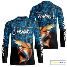 Load image into Gallery viewer, Redfish puppy drum Fishing blue camo Custom UV protection long sleeves fishing shirts NQS10121
