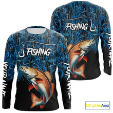 Load image into Gallery viewer, Redfish puppy drum Fishing blue camo Custom UV protection long sleeves fishing shirts NQS10121