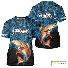 Load image into Gallery viewer, Redfish puppy drum Fishing blue camo Custom UV protection long sleeves fishing shirts NQS10121