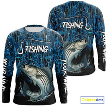 Load image into Gallery viewer, Striped Bass Fishing blue camo Custom UV protection Striper long sleeves fishing shirts NQS10122