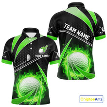 Load image into Gallery viewer, Black and Green Fire golf ball custom Men golf polo shirts, personalized golf outfits for team men NQS10123