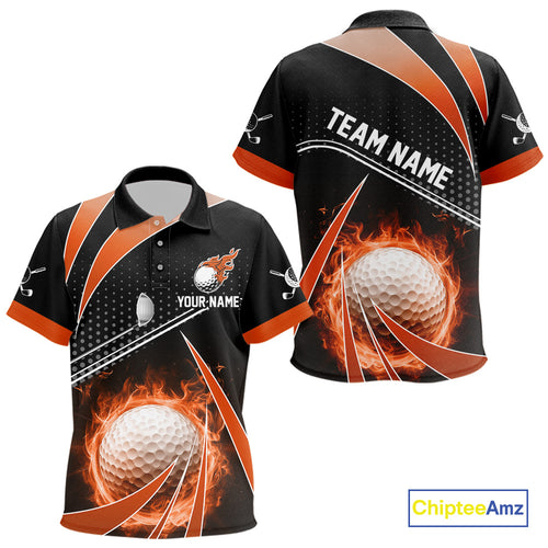 Black and Orange Fire golf ball custom Kid golf polo shirts, personalized kid golf outfits for team NQS10124