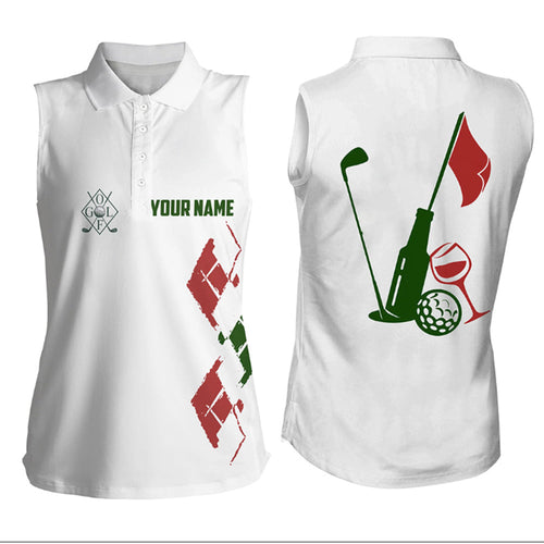 Women sleeveless polo shirts custom vintage golf and wine golf club Christmas polo shirt NQS6598