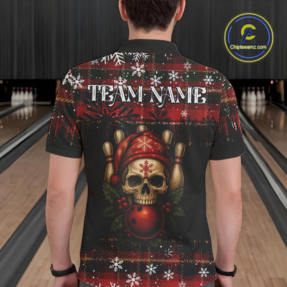 Black & Red Plaid Christmas pattern Skull Bowling Shirts For Men Custom Team Bowling outfit jerseys NQS11057