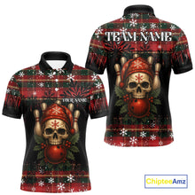 Load image into Gallery viewer, Black &amp; Red Plaid Christmas pattern Skull Bowling Shirts For Men Custom Team Bowling outfit jerseys NQS11057