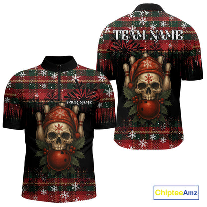 Black & Red Plaid Christmas pattern Skull Bowling Shirts For Men Custom Team Bowling outfit jerseys NQS11057