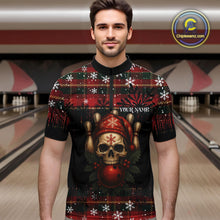 Load image into Gallery viewer, Black &amp; Red Plaid Christmas pattern Skull Bowling Shirts For Men Custom Team Bowling outfit jerseys NQS11057