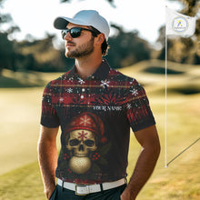 Load image into Gallery viewer, Black and Red Plaid Christmas pattern Skull Mens Polo Shirt Custom Golf outfit For Men, golfing gifts NQS11058