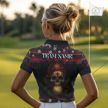 Load image into Gallery viewer, Black and Red Plaid Christmas pattern Skull Women Polo Shirt Custom Ladies Golf outfit, golfing gifts NQS11058