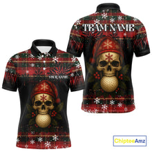 Load image into Gallery viewer, Black and Red Plaid Christmas pattern Skull Mens Polo Shirt Custom Golf outfit For Men, golfing gifts NQS11058