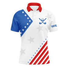 Load image into Gallery viewer, Red, white and blue matching team golf shirts custom American Flag patriotic his and her golf outfits NQS8354