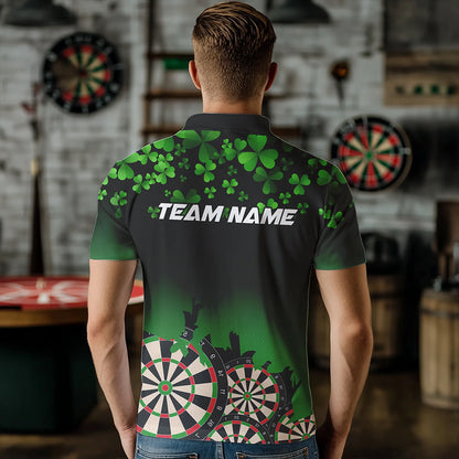 Green Shamrock Darts Board pattern Lucky Darts Shirt For Men Custom St Patrick Day Team Darts Jersey NQS9389