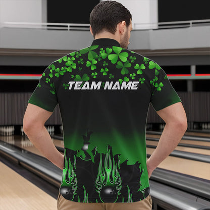 Green shamrock Flame bowling shirts for men Custom St Patrick Day black team league bowling jerseys NQS9390