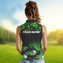 Load image into Gallery viewer, Green shamrock Flame Women sleeveless polo shirt Customize St Patrick Day team ladies golf shirts NQS9391