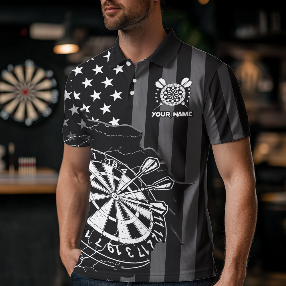 Personalized Black American flag Lightning thunder Custom Dart Team Shirts For Mens Darts Jersey NQS9539