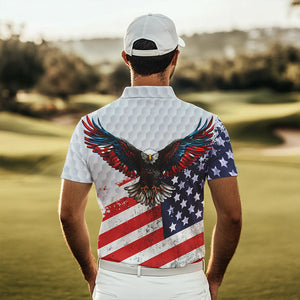 Personalized American Flag Eagle White Men golf polo shirts Custom patriotic golf tops for Men NQS9541