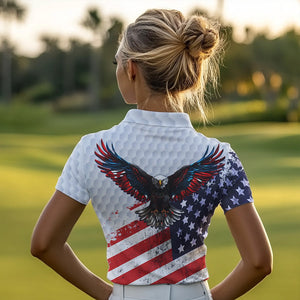 Personalized American Flag Eagle White Women golf polo shirts Custom patriotic golf tops for ladies NQS9541