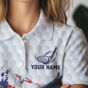 Personalized American Flag Eagle White Women golf polo shirts Custom patriotic golf tops for ladies NQS9541
