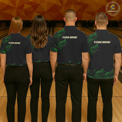 Black & Green Camo Skull Lightning Bowling Polo, 1/4 zip shirts for Women Custom Team bowling Jersey NQS11657
