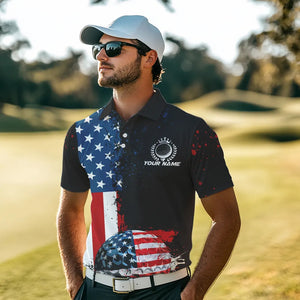 Black American Flag Mens Golf Polo Shirts Custom Golf attire for men, patriotic golf gifts NQS9696