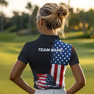 Black American Flag Women Golf Polo Shirts Custom Golf attire for ladies, patriotic golf gifts NQS9696