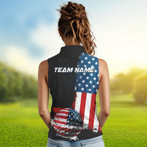 Black American Flag Women Sleeveless Polo Shirt Custom Golf attire for ladies, patriotic golf gifts NQS9696