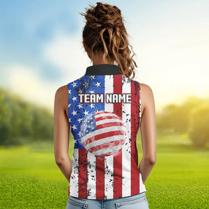 Personalized Black Camo Womens golf shirts sleeveless Custom American Flag patriotic golf shirt outfit NQS9698