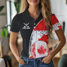 Load image into Gallery viewer, Personalized Black Camo Golf Polo Shirts For Women Custom Canadian Flag patriotic golf shirts outfit NQS9699
